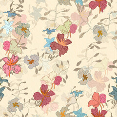 seamless pattern with flowers allover and new effect with textaile flowers