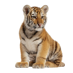 Fototapeta premium Isolated baby tiger sitting, isolated on transparent background