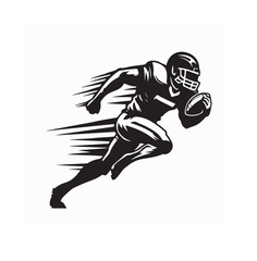 Silhouette of American Football Player Running Fast with Ball Vector Illustration