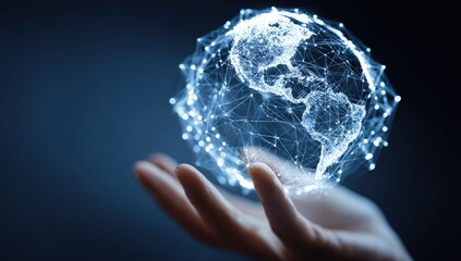 Hand holding a digital representation of Earth
