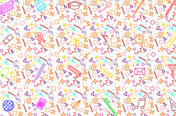 School-themed pattern background. School vector frame background. Office suppiles line set icon. Paper notebook background. Education supply icons. Back to school vector illustration.