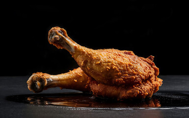 Close-Up of Fried Chicken Stick Gourmet Food Photography with Black Background