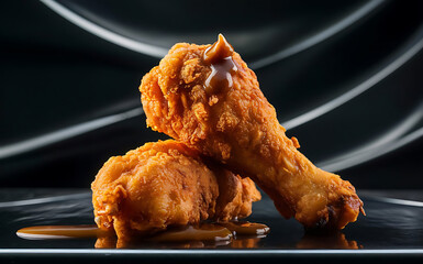Close-Up of Fried Chicken Stick Gourmet Food Photography with Black Background.