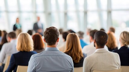 Corporate training in large meeting space — adults learning skills for business success