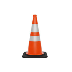 Bright orange traffic safety cone with white stripes isolated for construction warning transparent background