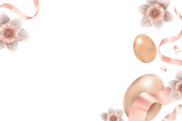 Png easter eggs 3D border floral rose gold on transparent background for greeting card
