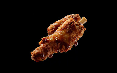 Close-Up of Fried Chicken Stick Exquisite Food Photography with Black Background.