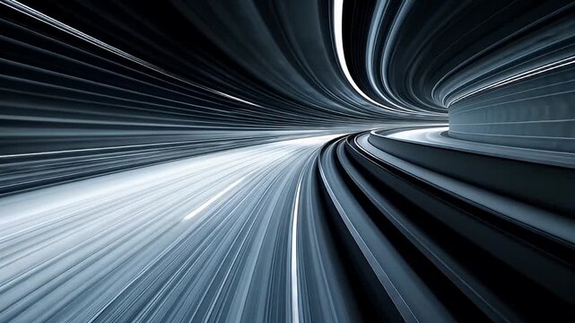 Abstract Tunnel with Blurring Motion in Gray Metallic Hues with a Futuristic Architecture Perspective