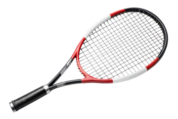 Tennis racket isolated on transparent background, a piece of sport equipment for playing a match or tournament game