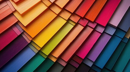 Fototapeta premium Arranged in a detailed gradient, an array of color samples showcases a harmonious blend of rainbow hues, inviting creativity and inspiration among viewers.