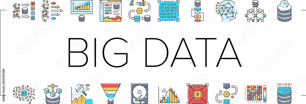Poster big data analytics hadoop icons set vector