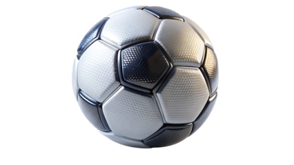 Soccer ball with black and white pattern isolated on transparent background, ideal for sports themed designs and advertisements