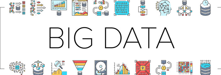 big data analytics hadoop icons set vector
