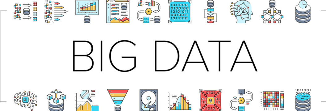 big data analytics hadoop icons set vector