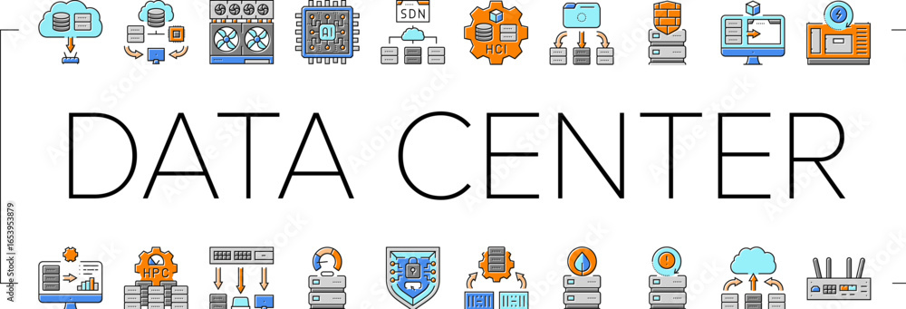 Poster next gen data center automation icons set vector