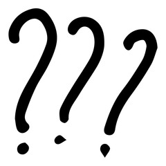 Obraz premium PNG Three bold, black question marks in a playful, hand-drawn style, transparent background