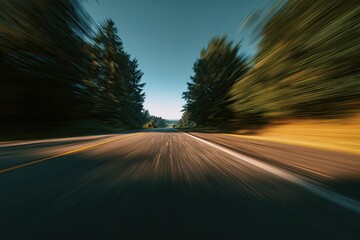 Highway through trees on a bright day