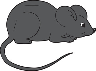 Cute cartoon illustration of a small gray mouse with a long tail