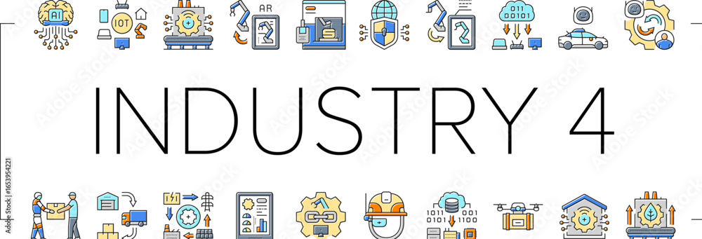 Poster industry 4.0 automation robotics icons set vector