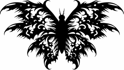 Obraz premium A decorative black butterfly silhouette with intricate wing designs and antennae on a white background art
