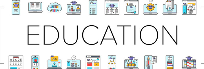 education platform edtech icons set vector