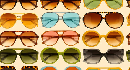 Variety of sunglasses in rows