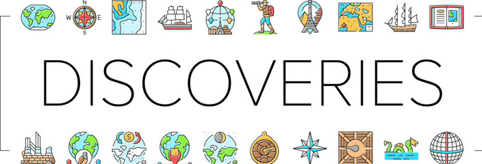 great geographical discoveries icons set vector