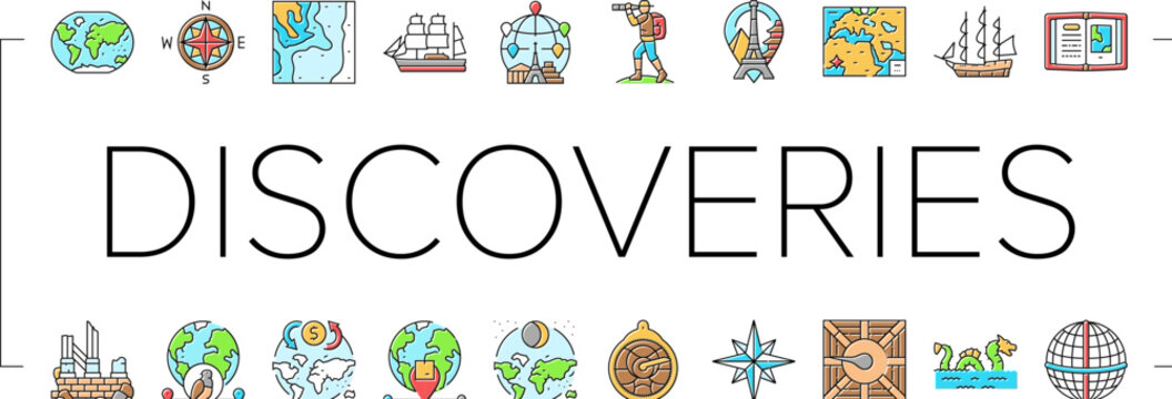 great geographical discoveries icons set vector