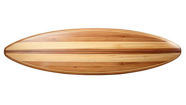 Closeup of a wooden surfboard with a bamboo texture and natural grain isolated on transparent background