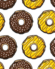 Seamless Pattern of Brown and Yellow Donuts