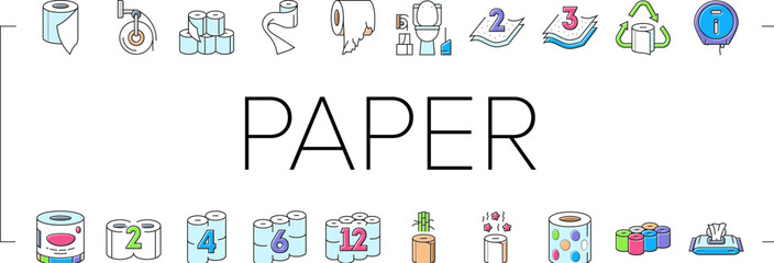 toilet paper tissue roll soft icons set vector