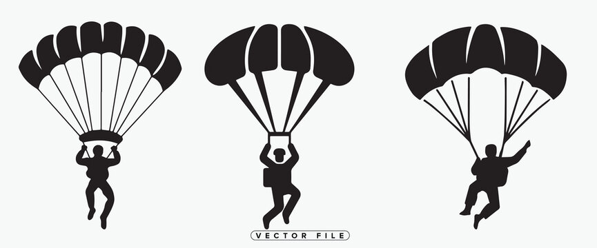 Parachuters in different positions during freefall and descent