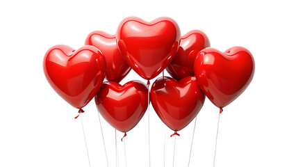 Group of red heart balloons isolated on transparent background, ideal for valentines day or any romantic occasion of love