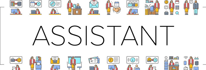 administrative assistant office icons set vector