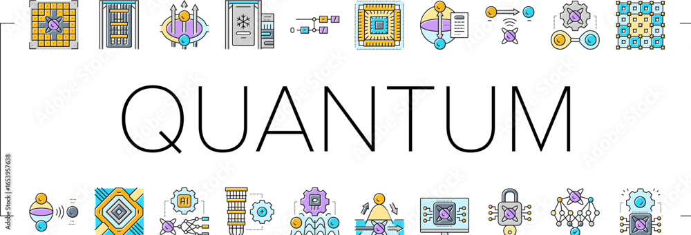 Aufkleber quantum computer qubit icons set vector
