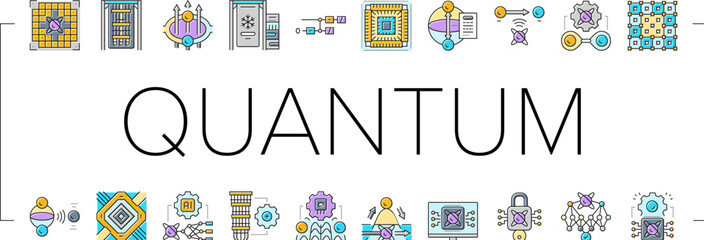 quantum computer qubit icons set vector