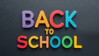 Obraz premium Colorful Back to School Message Displayed on a Dark Background, Education Concept.