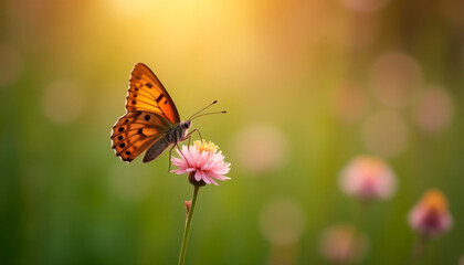 Obraz premium butterfly flaps its wings. butterfly on a green background