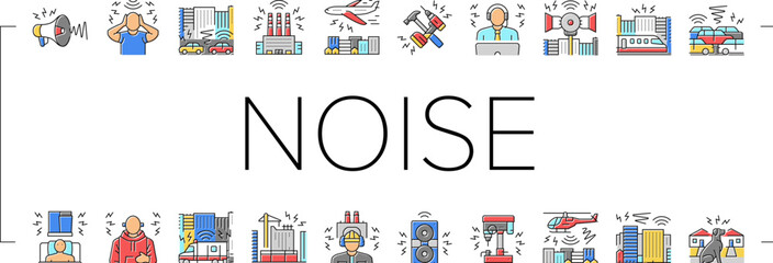 noise pollution icons set vector