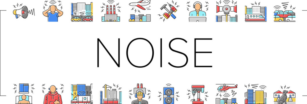 noise pollution icons set vector