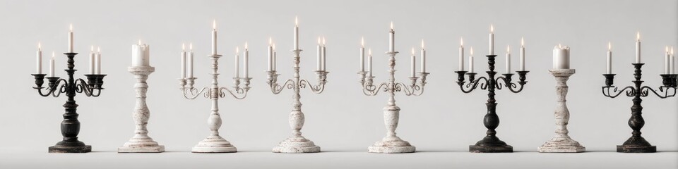 Ornate candle holders in black and white