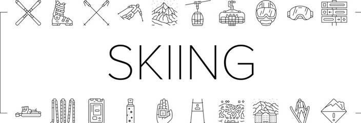 alpine skiing snow slalom icons set vector