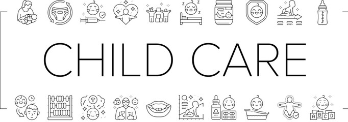 child care nurse pediatric icons set vector