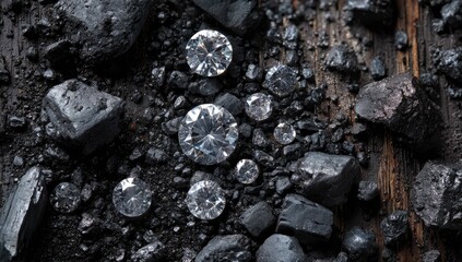 Sparkling diamonds nestled amongst coal