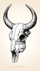 Fototapeta premium Detailed bull skull drawing