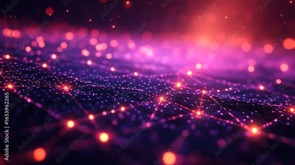 Fototapete a vibrant network of glowing points and interconnected lines create a dynamic abstract design.