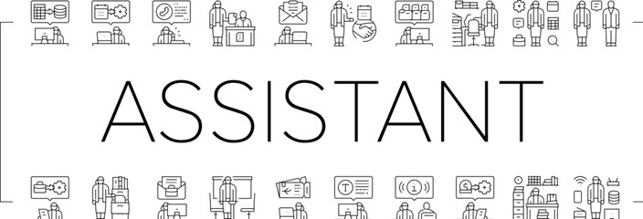 administrative assistant office icons set vector