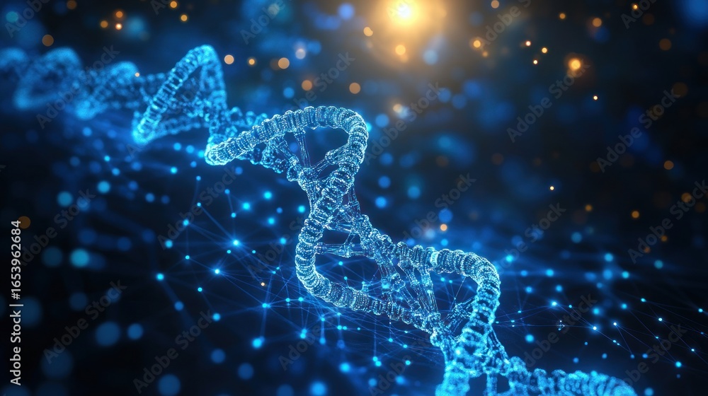 Fototapete a dynamic representation of dna, showcasing a complex, three-dimensional structure composed of inter