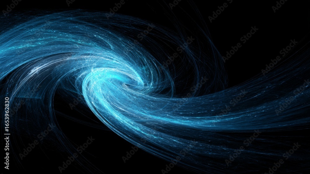 Poster abstract futuristic blue fractal background with glowing dynamic curves and blurred wave patterns on