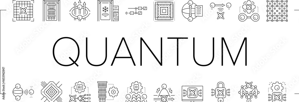 Aufkleber quantum computer qubit icons set vector